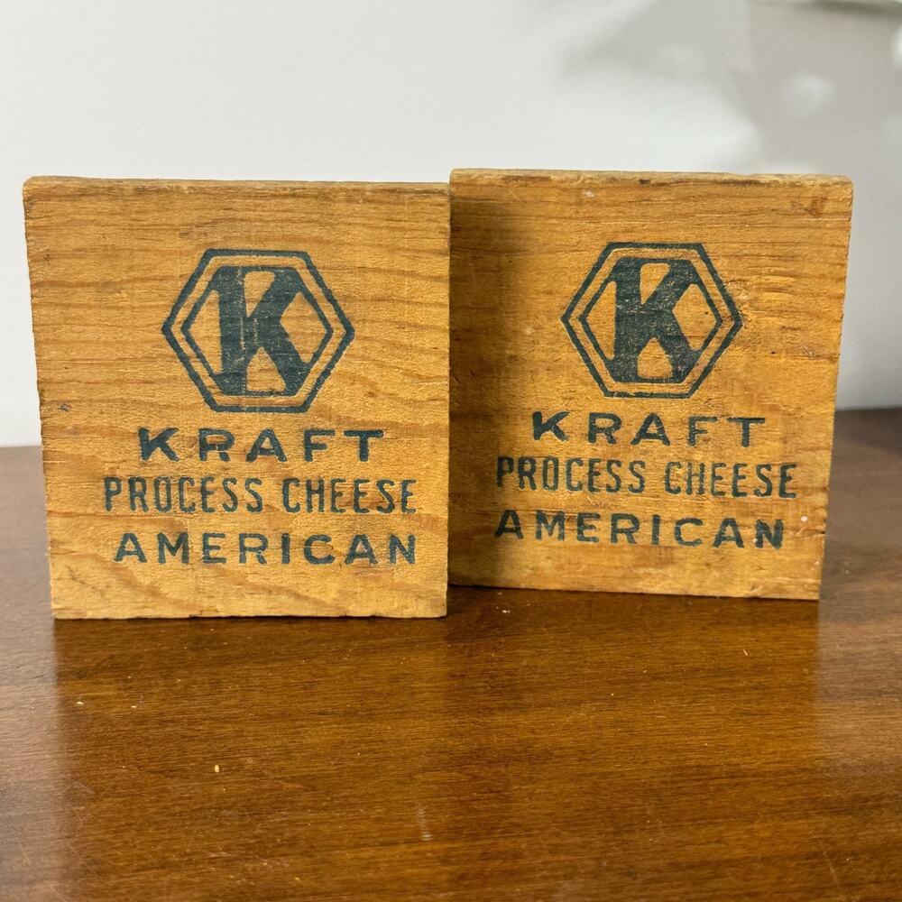 Vintage Kraft Process Cheese American Wood Crate Ends Advertising Sign Lot of 2